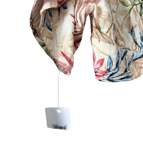 NWT Hurley Summer Palm Flounce Crop Tie Back V-Neck Top in Cream Multi Size L - Picture 7 of 9